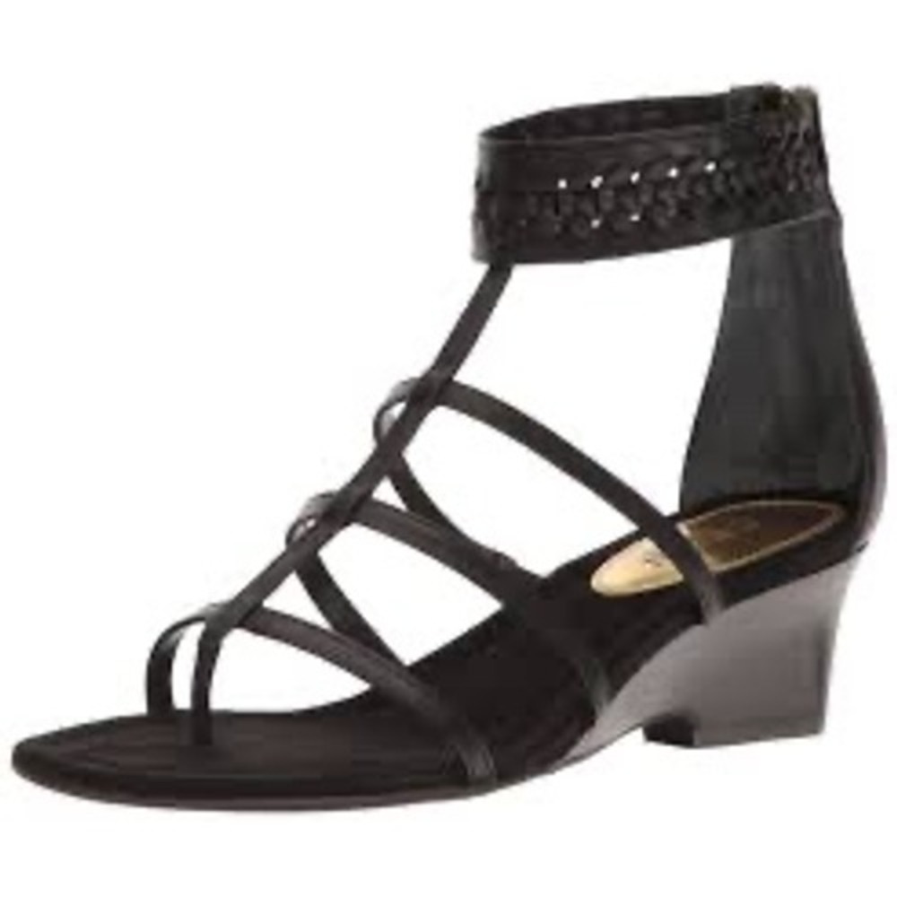 Lauren Ralph Lauren Meira Wedge Sandals Womens 8.5B Black Strappy‎ Leather good